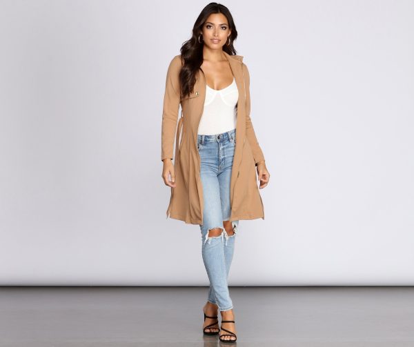 Feminine Flare Zip Up Trench Coat - Image 2