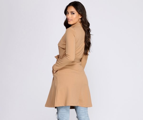 Feminine Flare Zip Up Trench Coat - Image 3