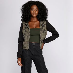 Knit Sleeve Camo Jacket