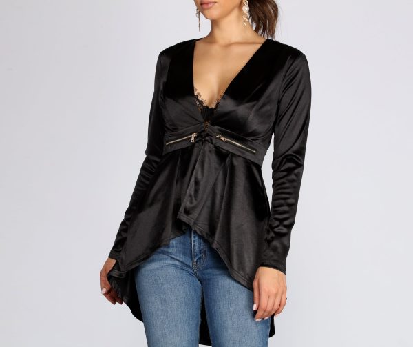 Satin Peplum High-Low Blazer - Image 2