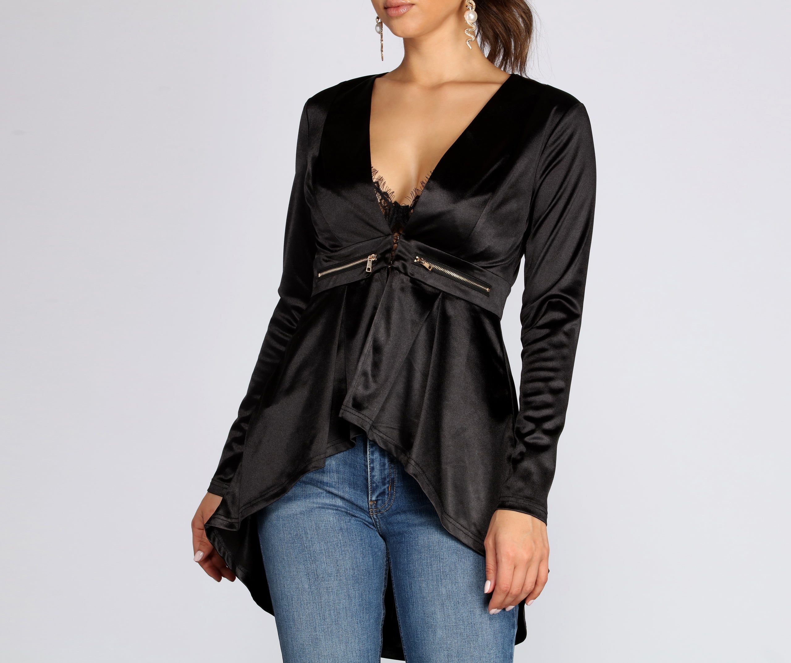 Satin Peplum High-Low Blazer - Image 2