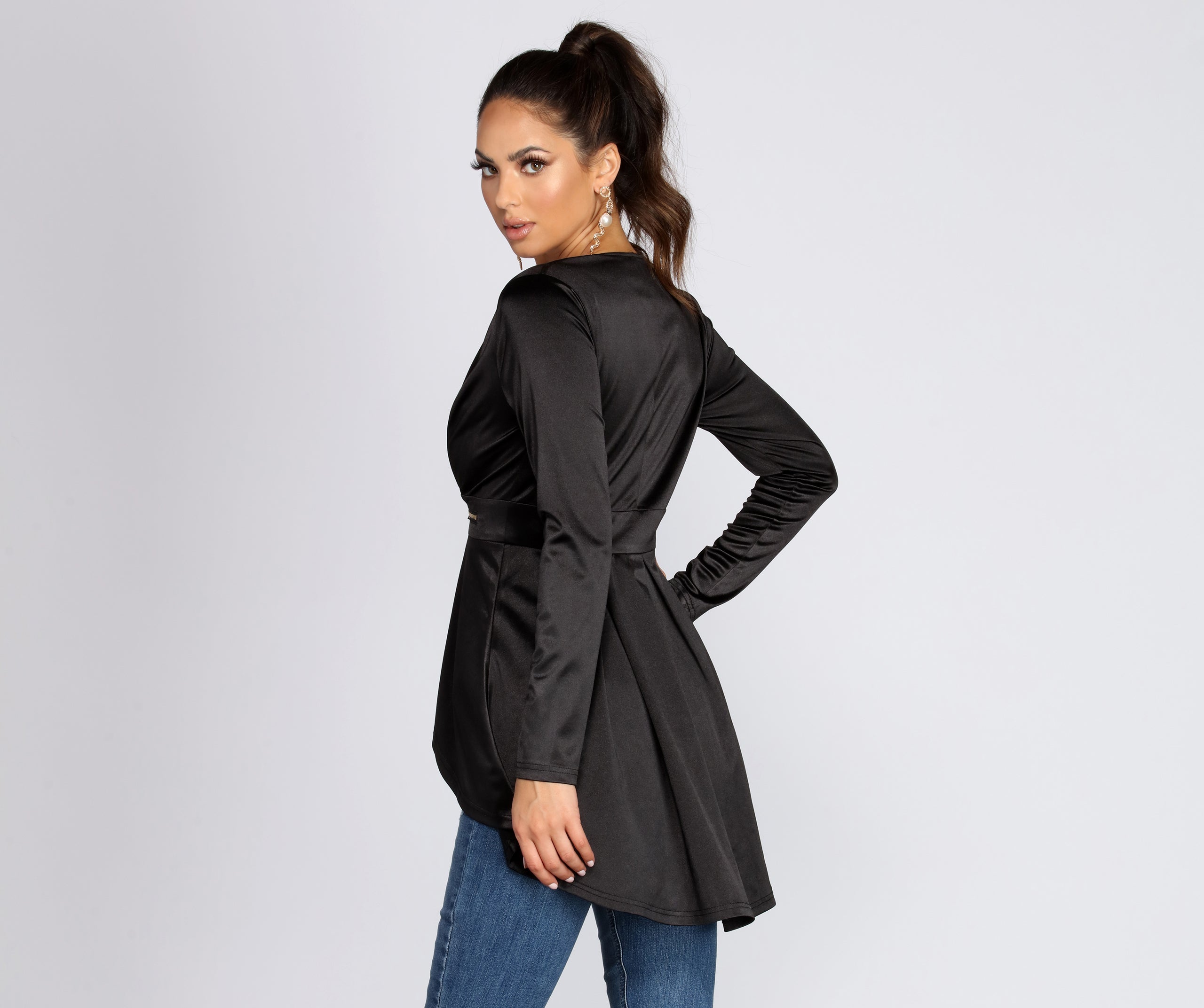 Satin Peplum High-Low Blazer - Image 4