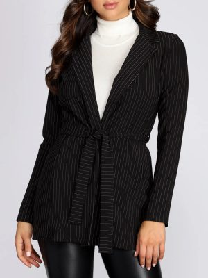 Striped To The Nines Belted Pinstripe Blazer