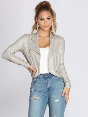 Pass The Champagne Glitter Knit Moto Jacket
