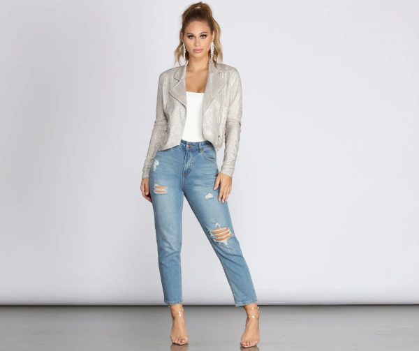 Pass The Champagne Glitter Knit Moto Jacket - Image 3