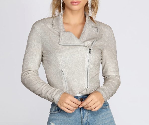Pass The Champagne Glitter Knit Moto Jacket - Image 4