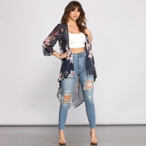 Floral Passion Chiffon High Low Kimono