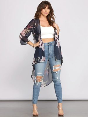 Floral Passion Chiffon High Low Kimono