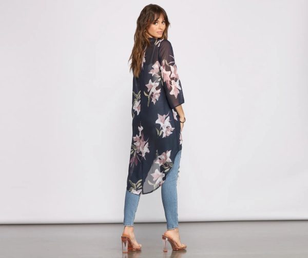 Floral Passion Chiffon High Low Kimono - Image 2