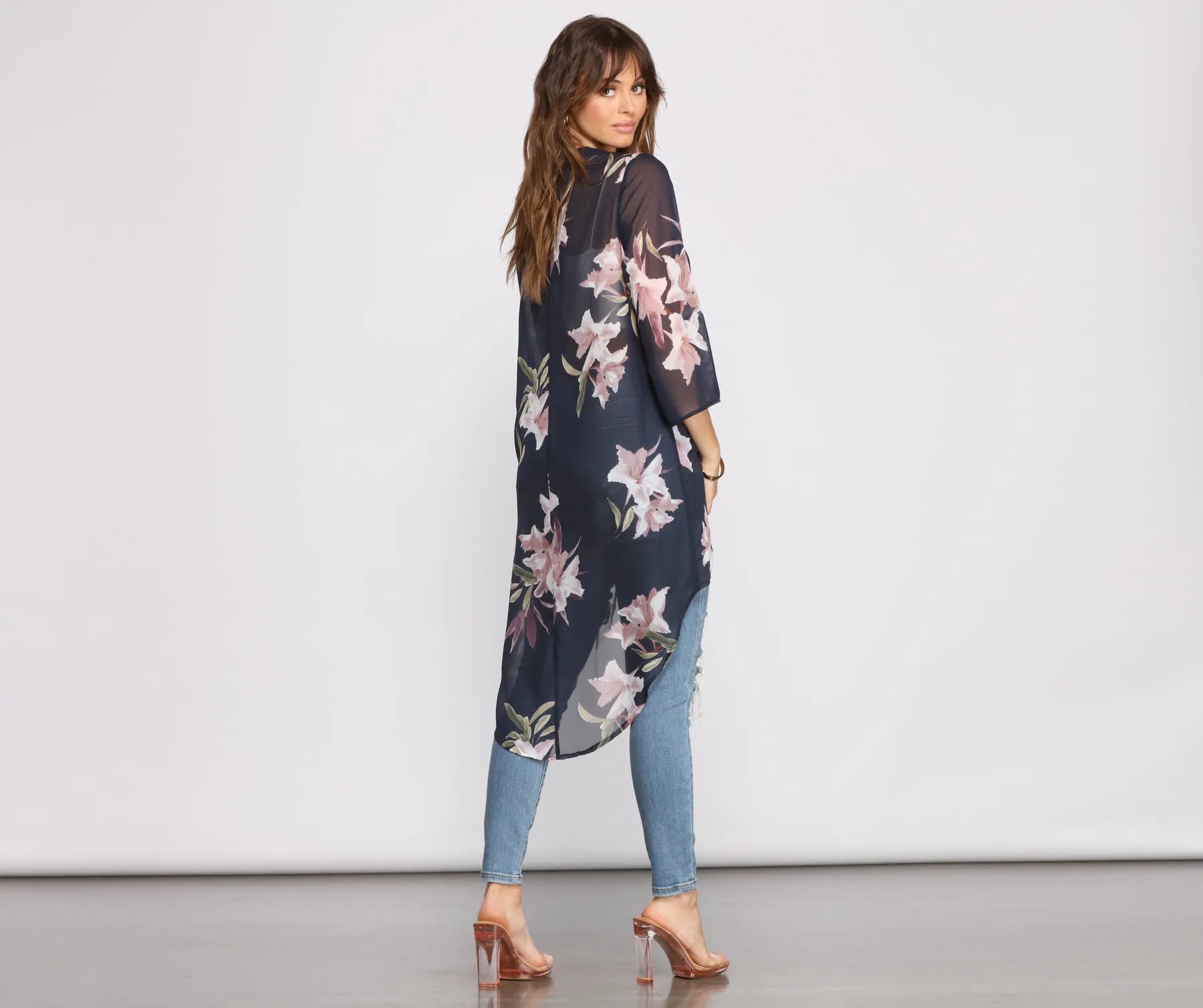 Floral Passion Chiffon High Low Kimono - Image 2