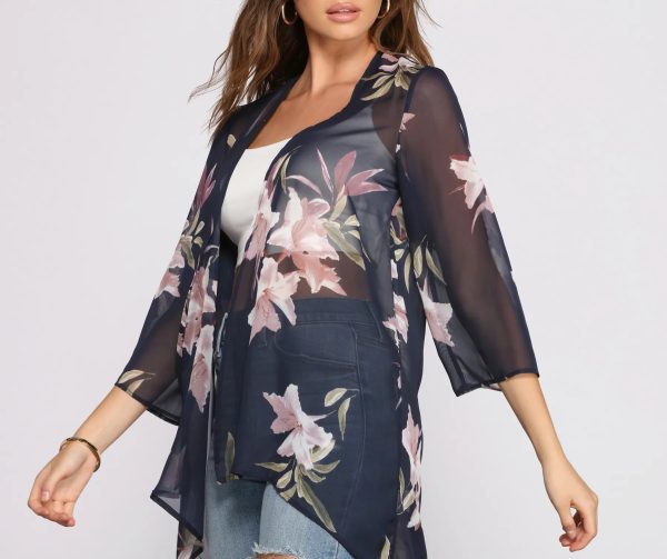 Floral Passion Chiffon High Low Kimono - Image 3