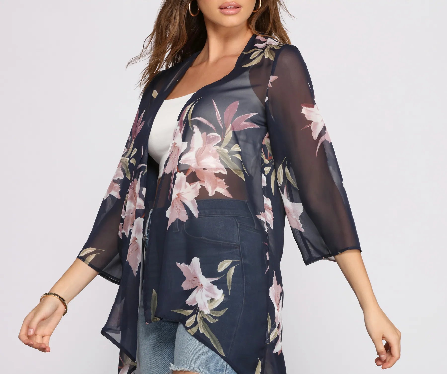Floral Passion Chiffon High Low Kimono - Image 3