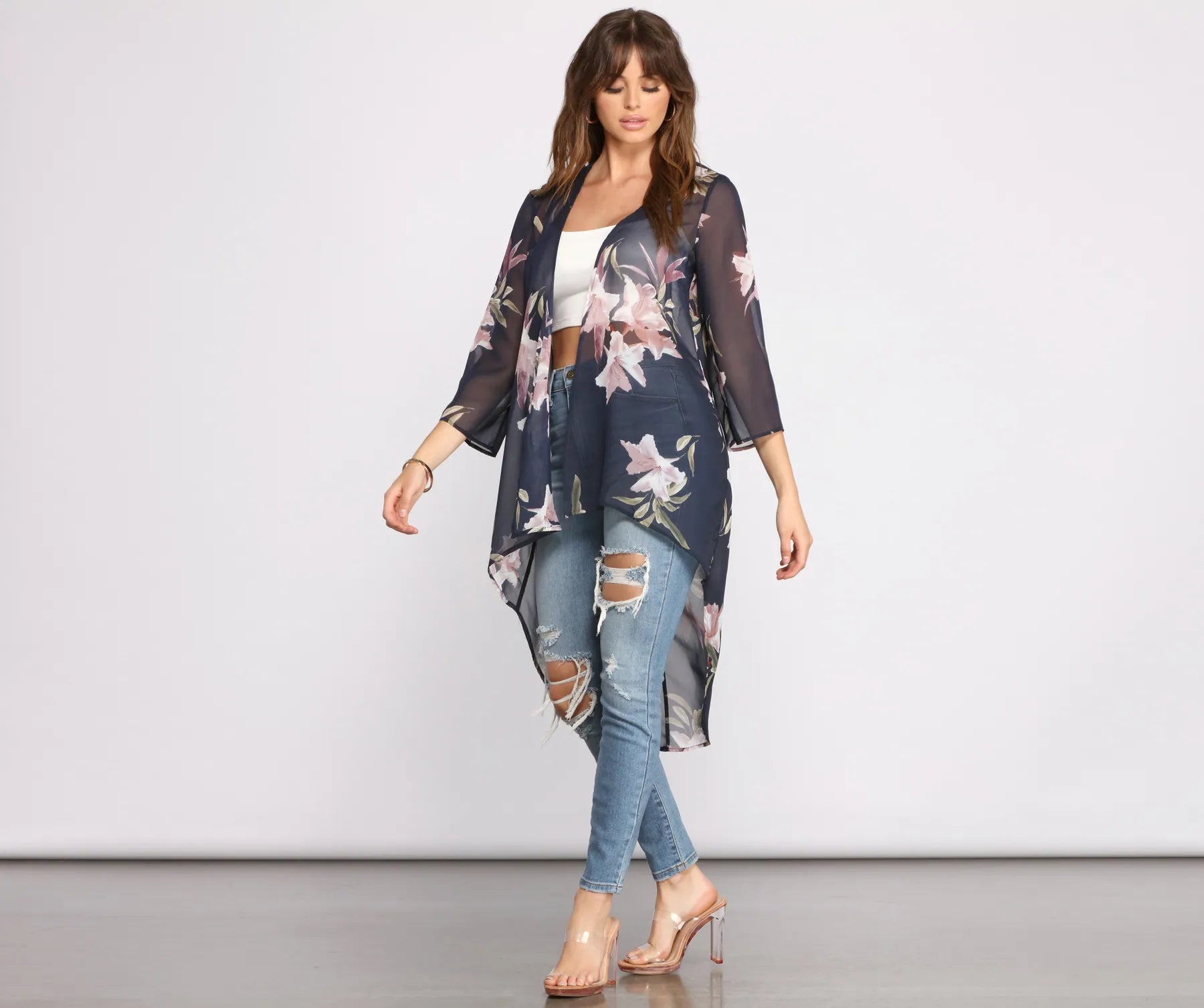 Floral Passion Chiffon High Low Kimono - Image 4