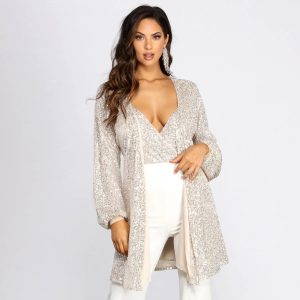 Stunner In Sequins Long Sleeve Trench