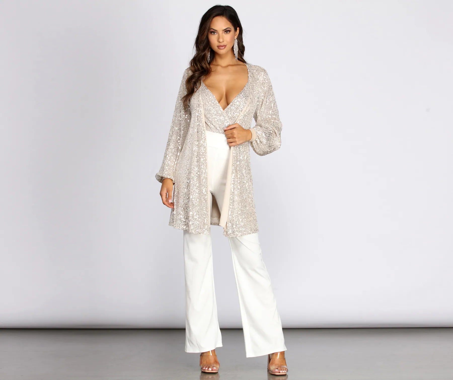 Stunner In Sequins Long Sleeve Trench - Image 5