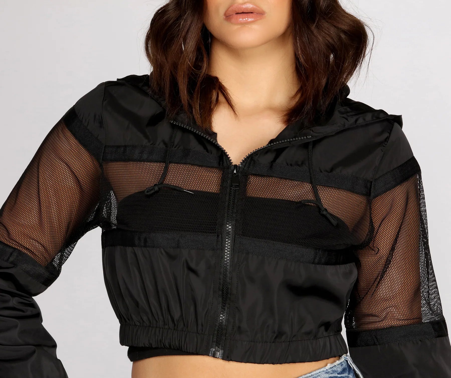 In The Sheer Mesh Nylon Cropped Jacket - Image 3