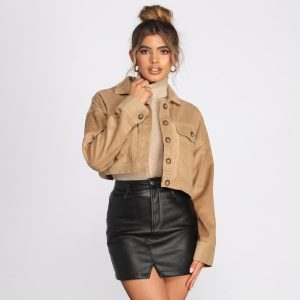 Double Front Pockets Corduroy Jacket