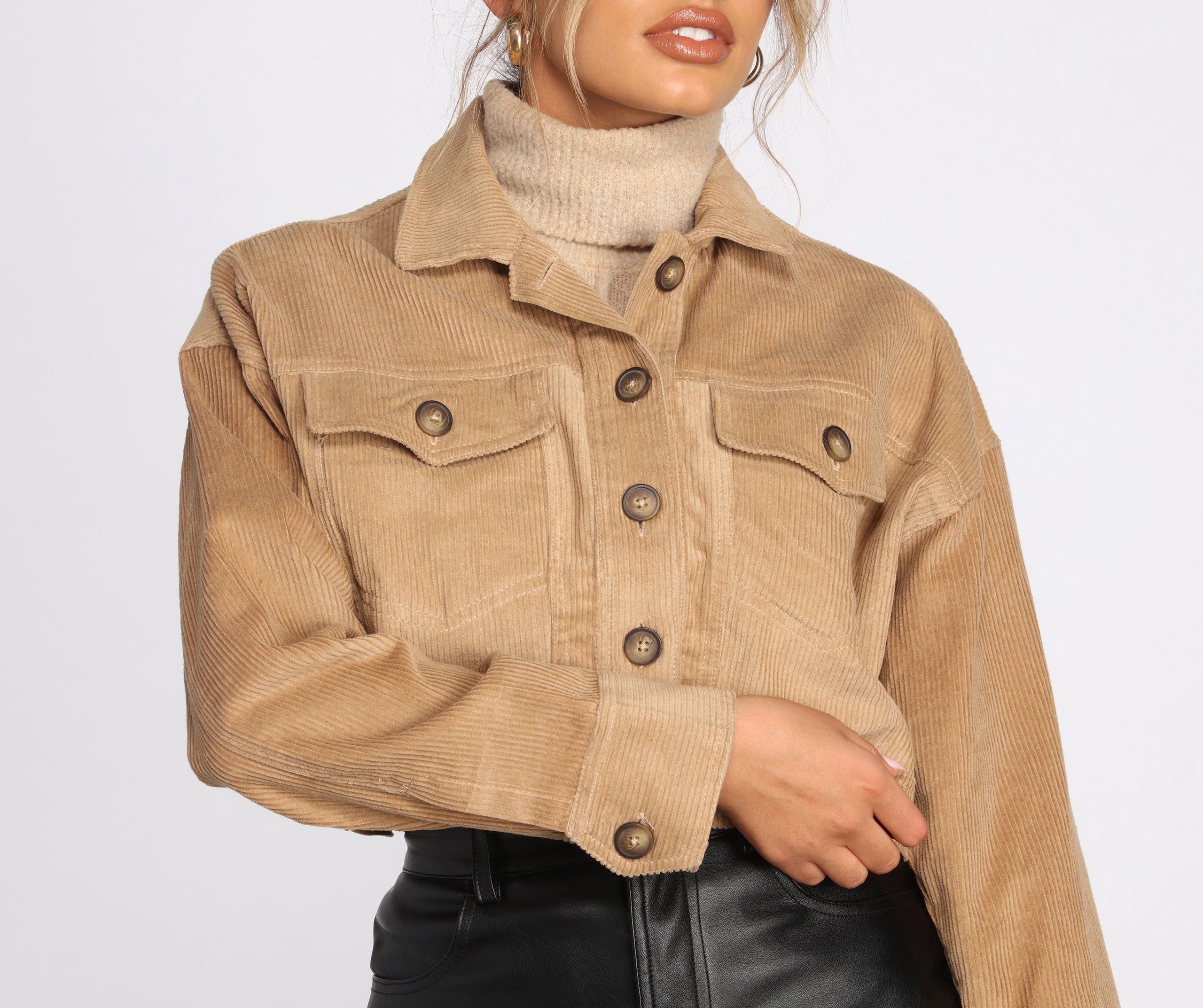 Double Front Pockets Corduroy Jacket - Image 3