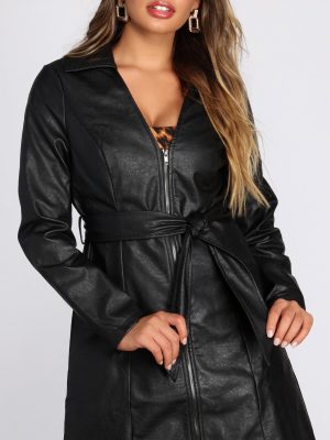 Faux Leather Belted Trench