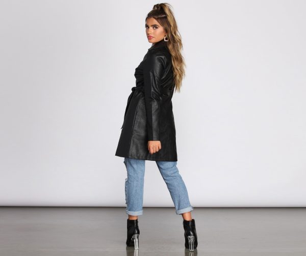 Faux Leather Belted Trench - Image 2