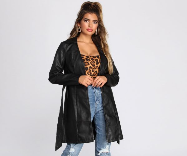 Faux Leather Belted Trench - Image 3