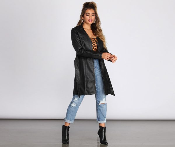 Faux Leather Belted Trench - Image 4