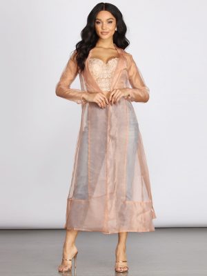 Sheer Luminosity Organza Trench Coat