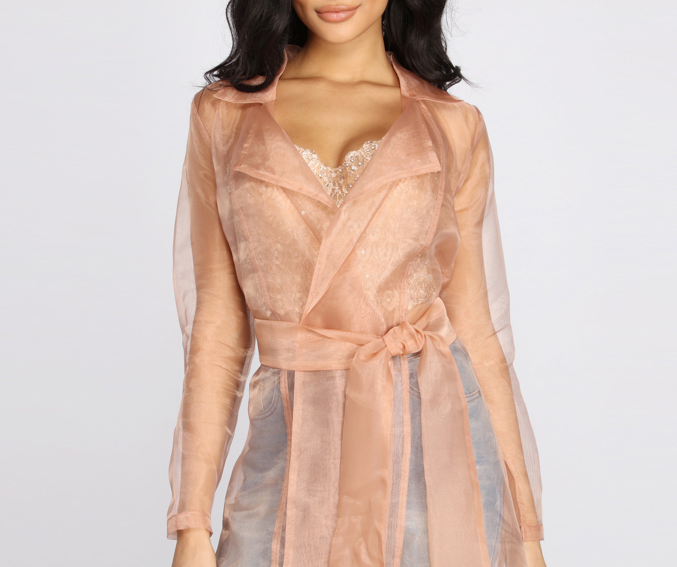 Sheer Luminosity Organza Trench Coat - Image 3