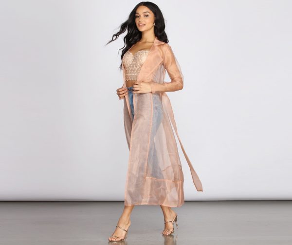 Sheer Luminosity Organza Trench Coat - Image 4