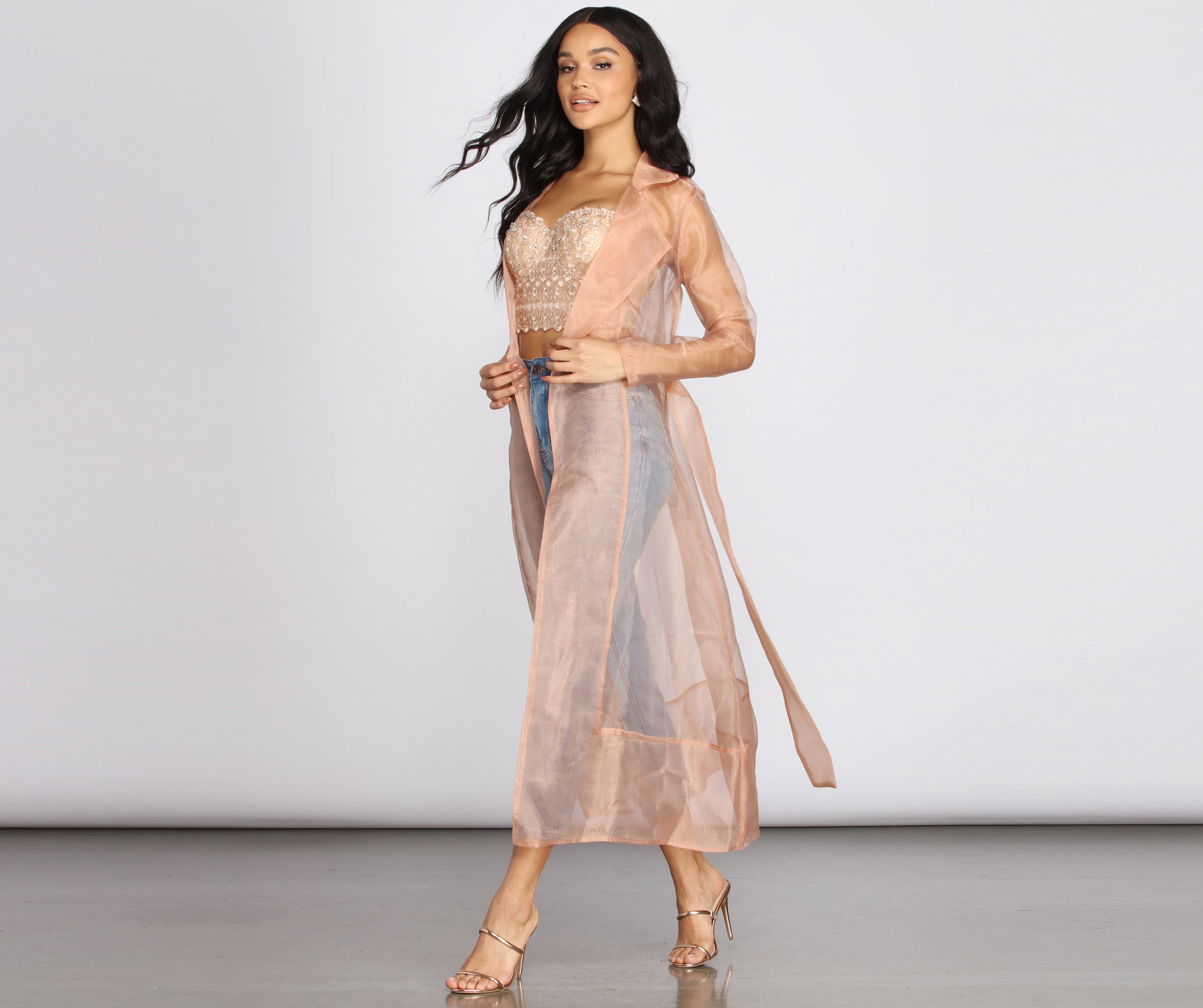 Sheer Luminosity Organza Trench Coat - Image 4