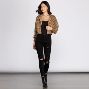 Plaid Corduroy Bomber Jacket