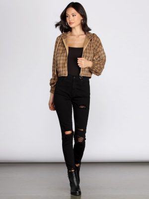 Plaid Corduroy Bomber Jacket