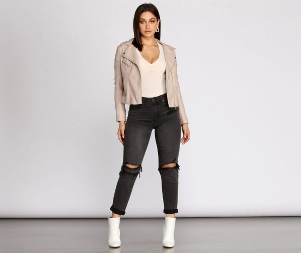 Asymmetric Zip Faux Leather Jacket - Image 3
