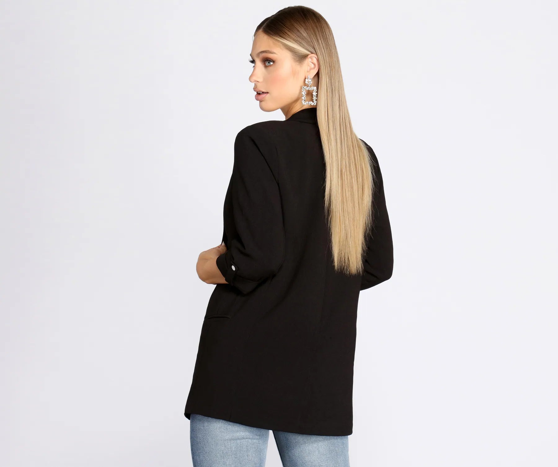 Over-Sized Woven Boyfriend Blazer - Image 2