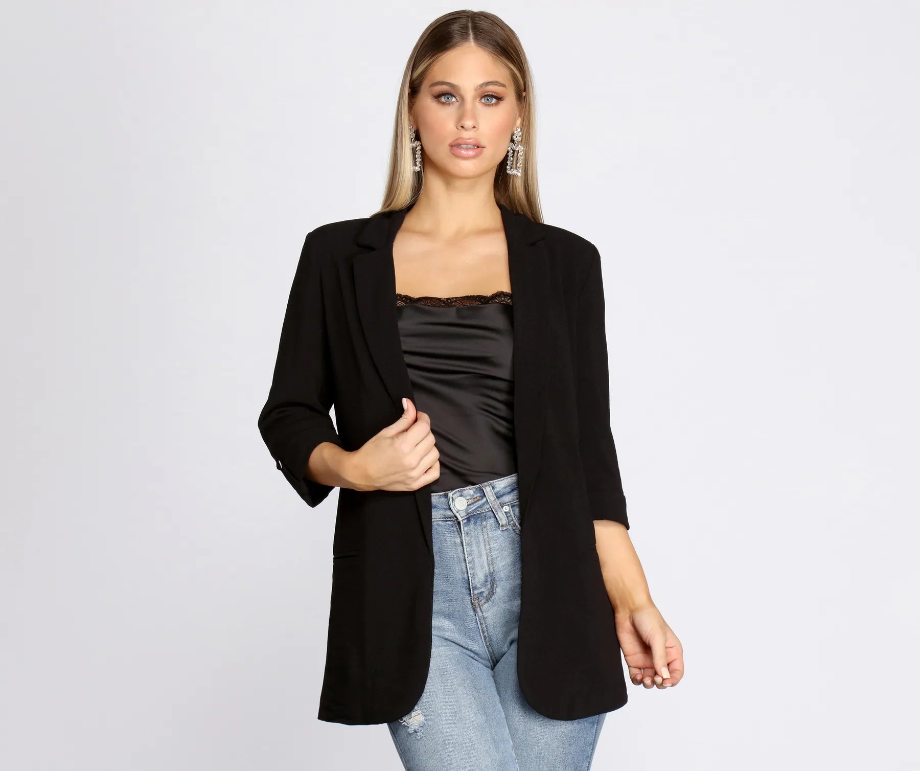 Over-Sized Woven Boyfriend Blazer - Image 3