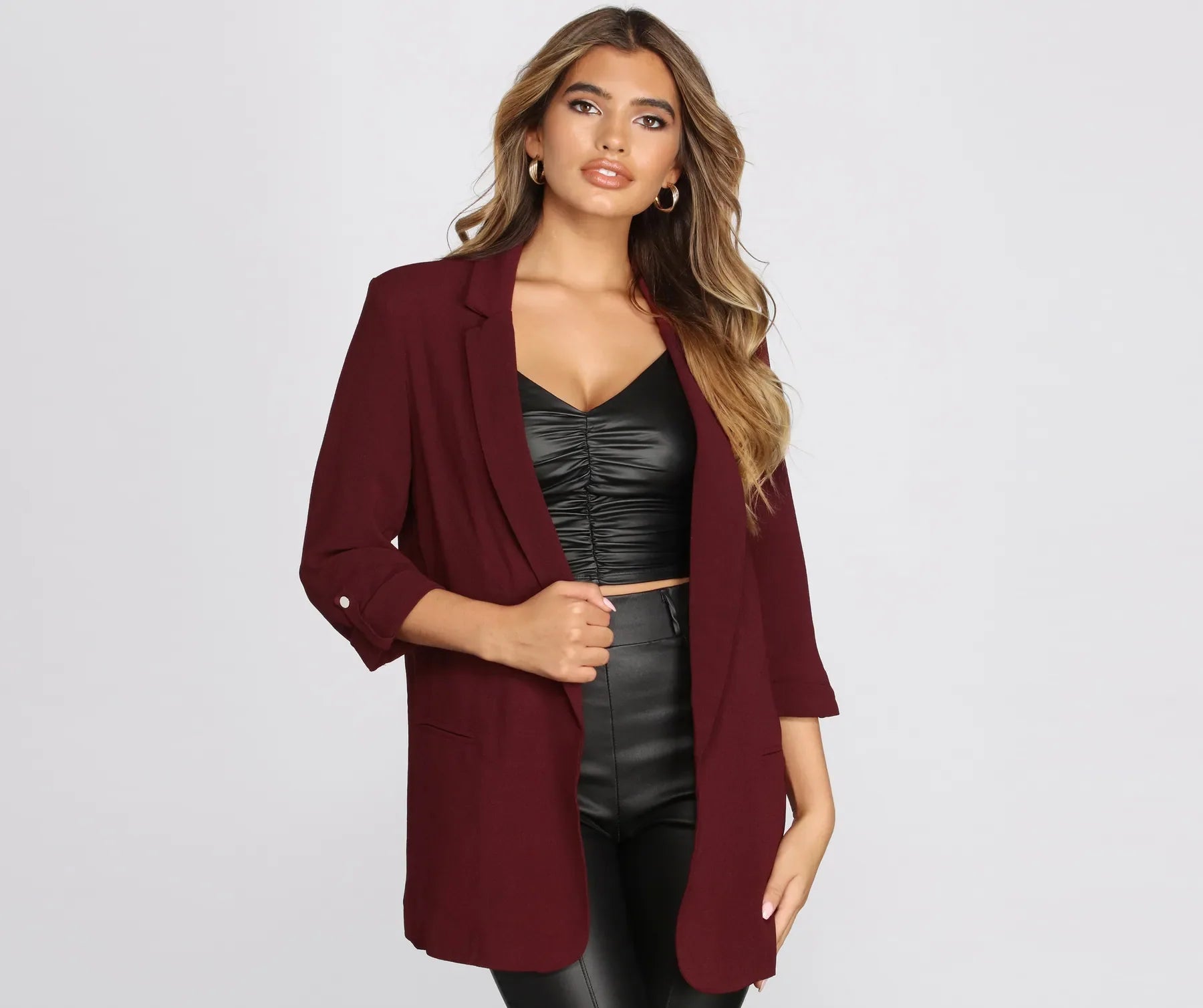 Over-Sized Woven Boyfriend Blazer - Image 5
