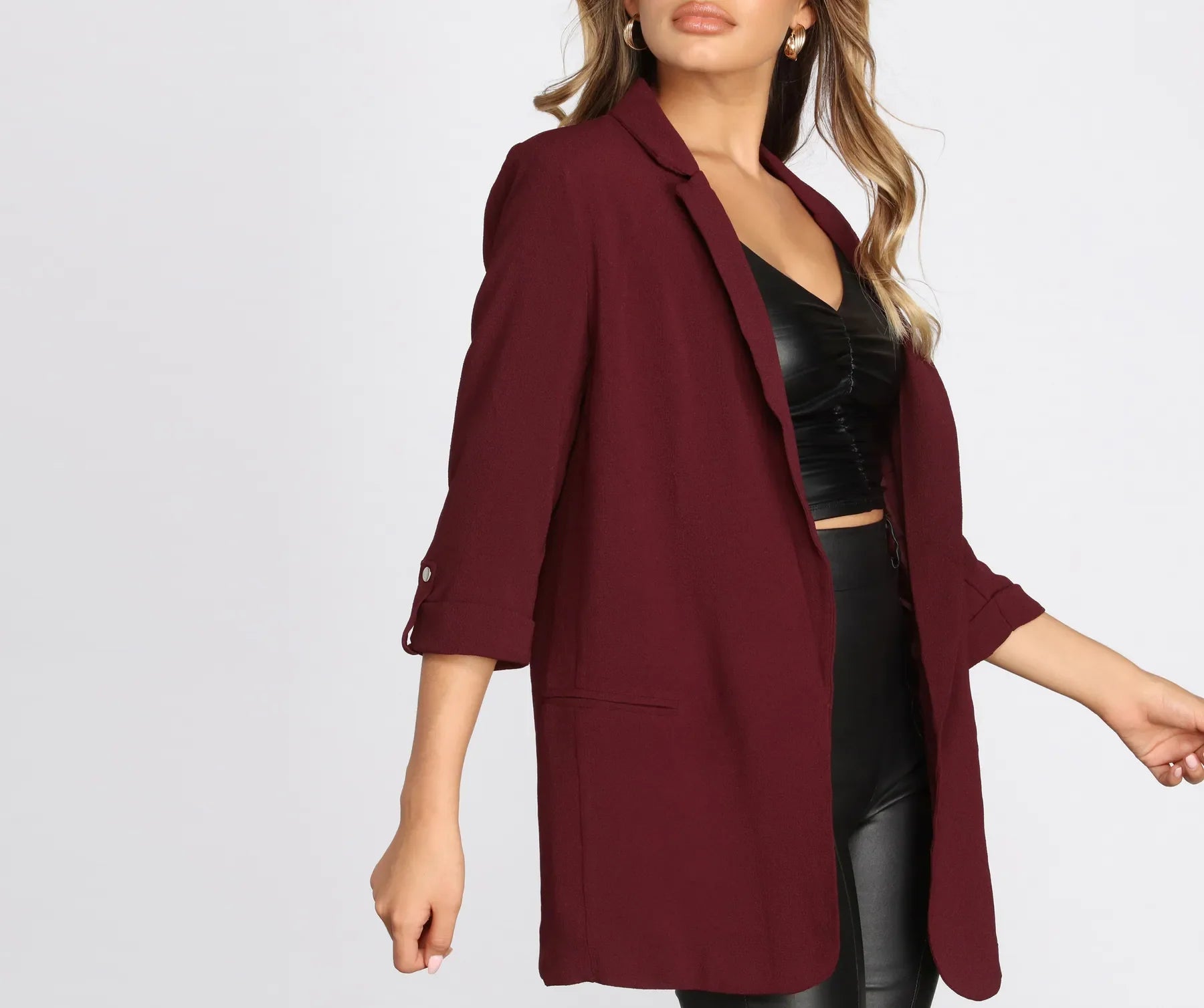 Over-Sized Woven Boyfriend Blazer - Image 8