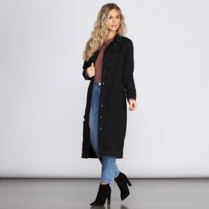 Fray Days Long Dark Denim Jacket