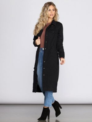 Fray Days Long Dark Denim Jacket