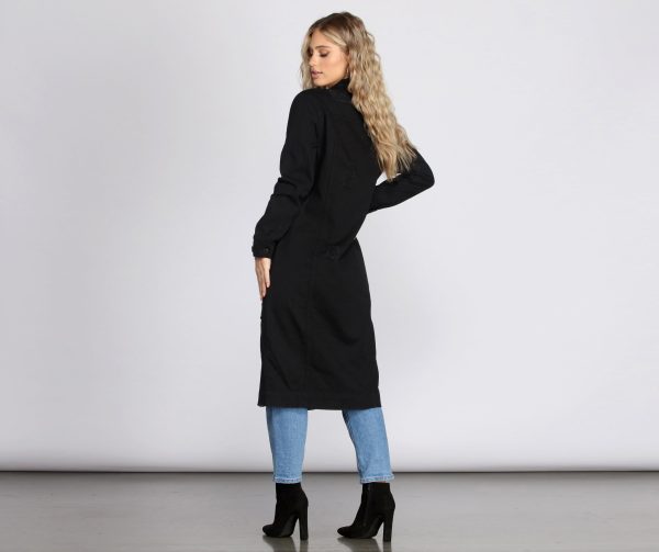 Fray Days Long Dark Denim Jacket - Image 2