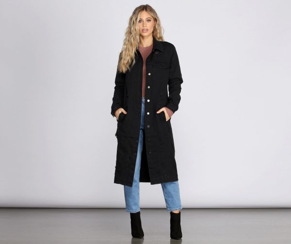Fray Days Long Dark Denim Jacket - Image 3