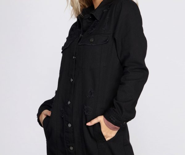 Fray Days Long Dark Denim Jacket - Image 4