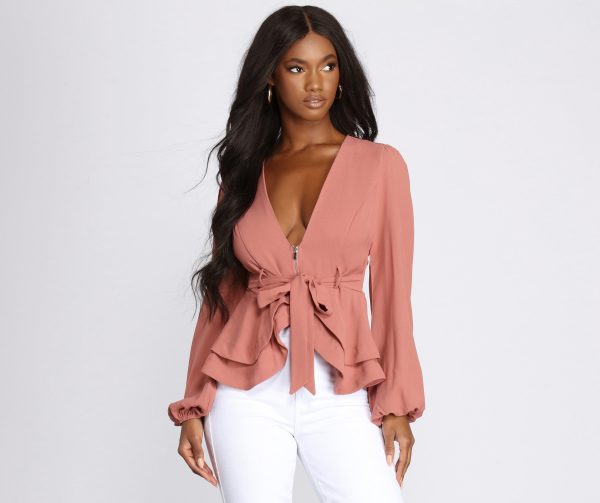 Simply Irresistible Zip Front Ruffled Blouse - Image 9