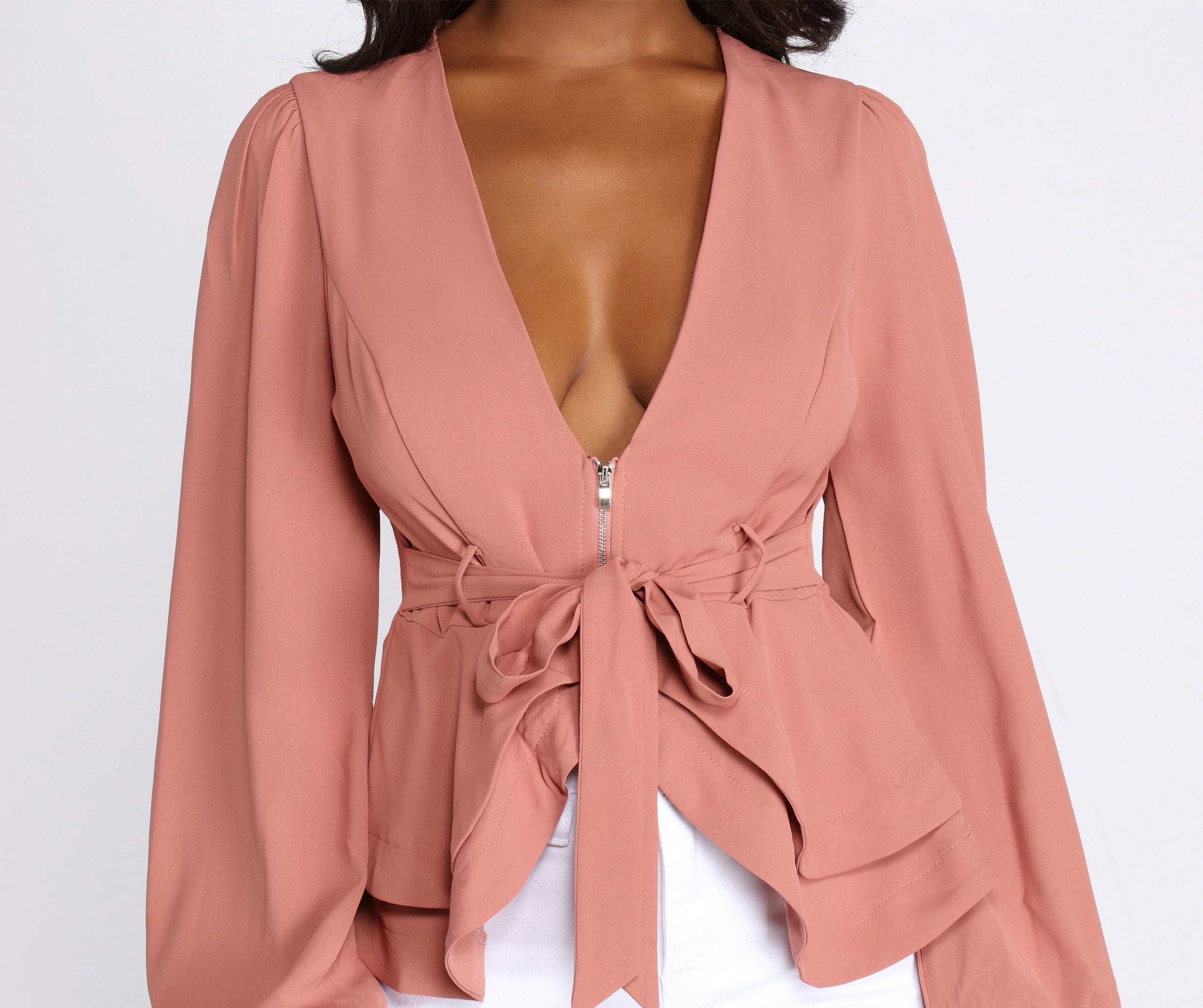 Simply Irresistible Zip Front Ruffled Blouse - Image 11