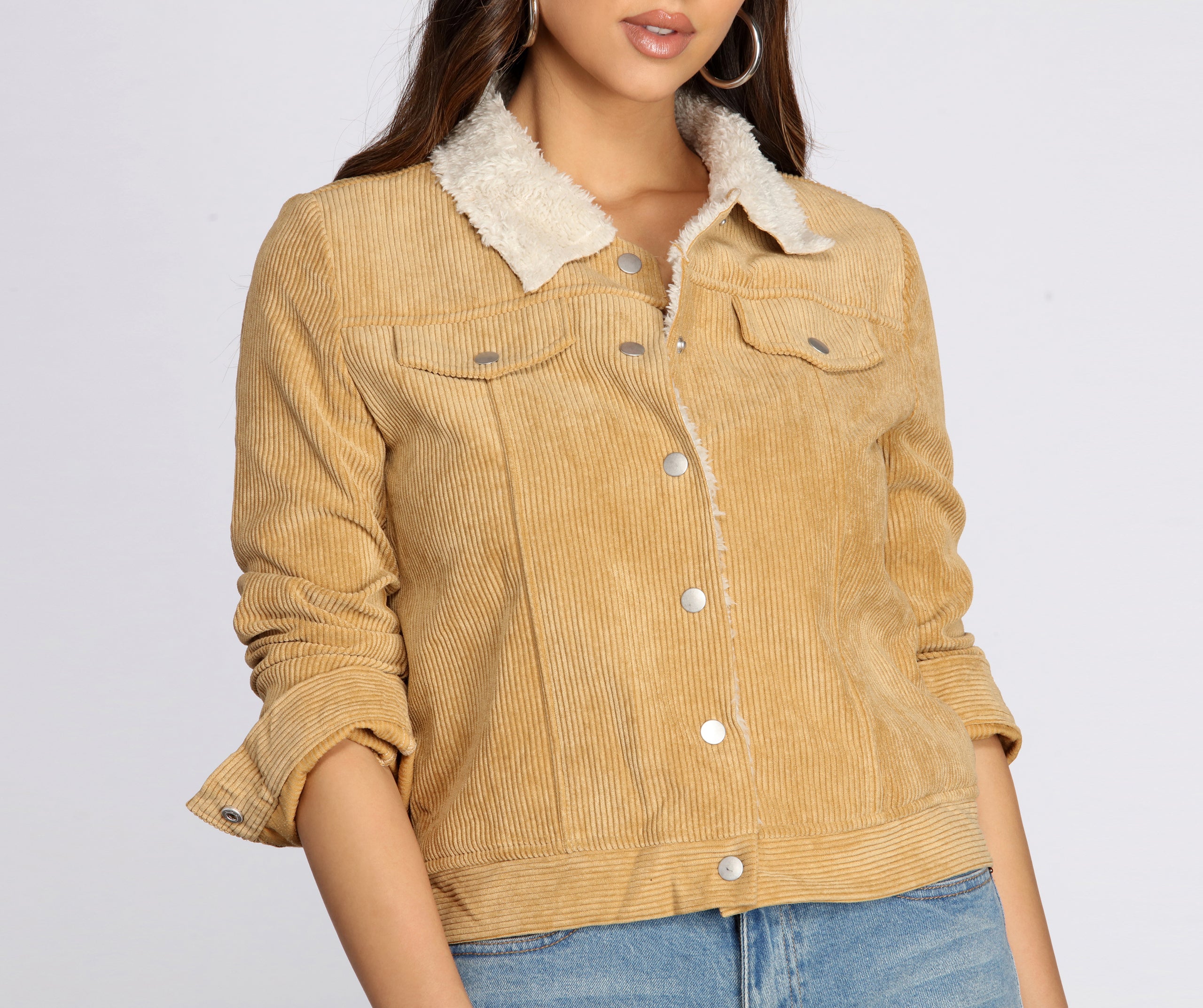 Corduroy Faux Fur Trucker Jacket - Image 4