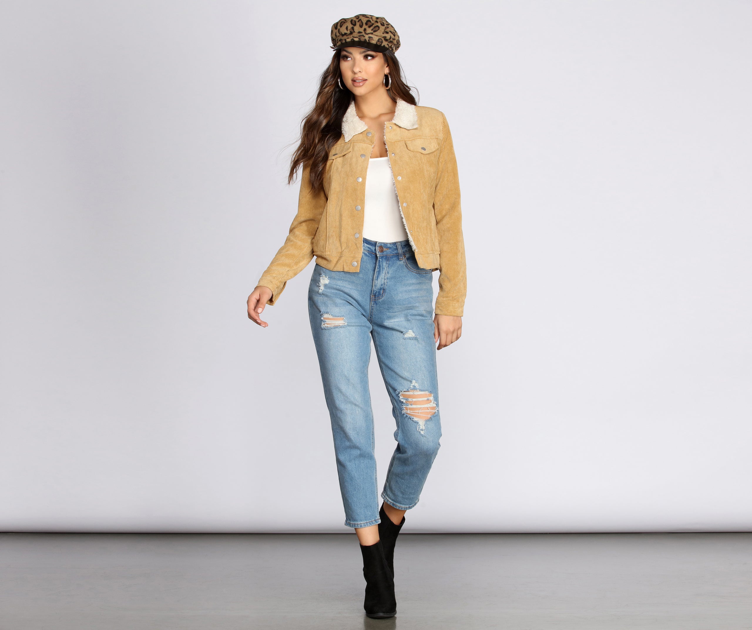 Corduroy Faux Fur Trucker Jacket - Image 3