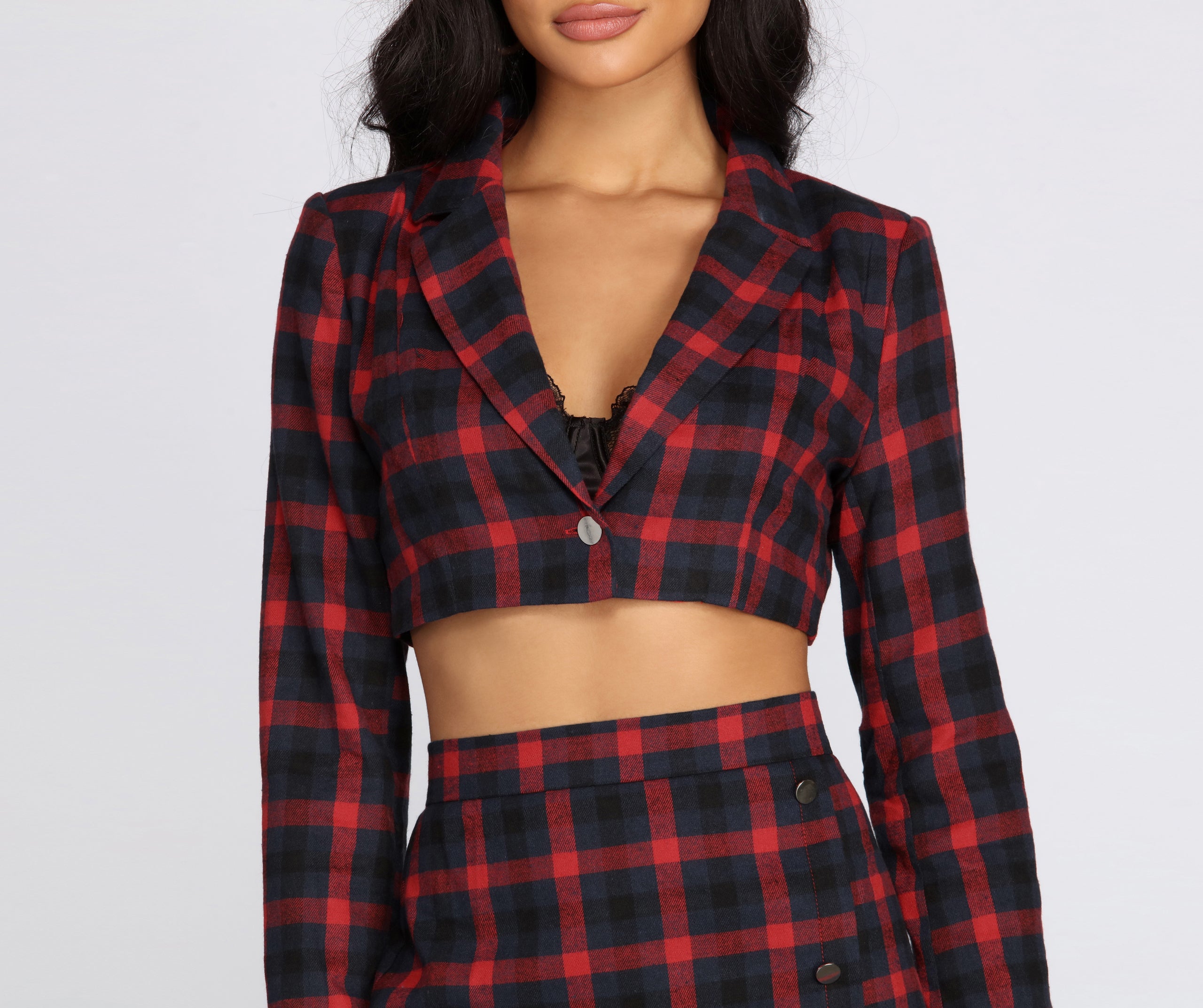 Preciously Plaid Cropped Blazer - Image 4