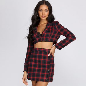 Preciously Plaid Cropped Blazer