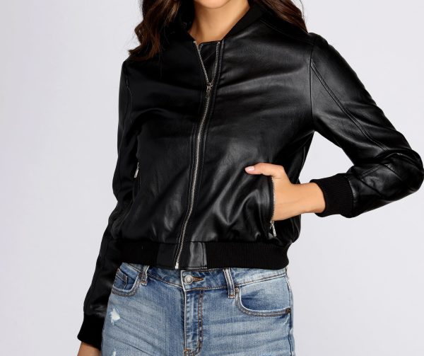 Faux Leather Bomber Jacket - Image 3