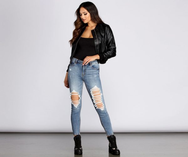Faux Leather Bomber Jacket - Image 4